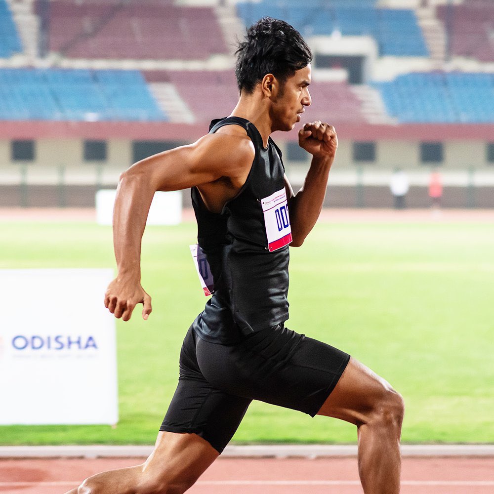 Assam's Amlan in action during men's 200m.