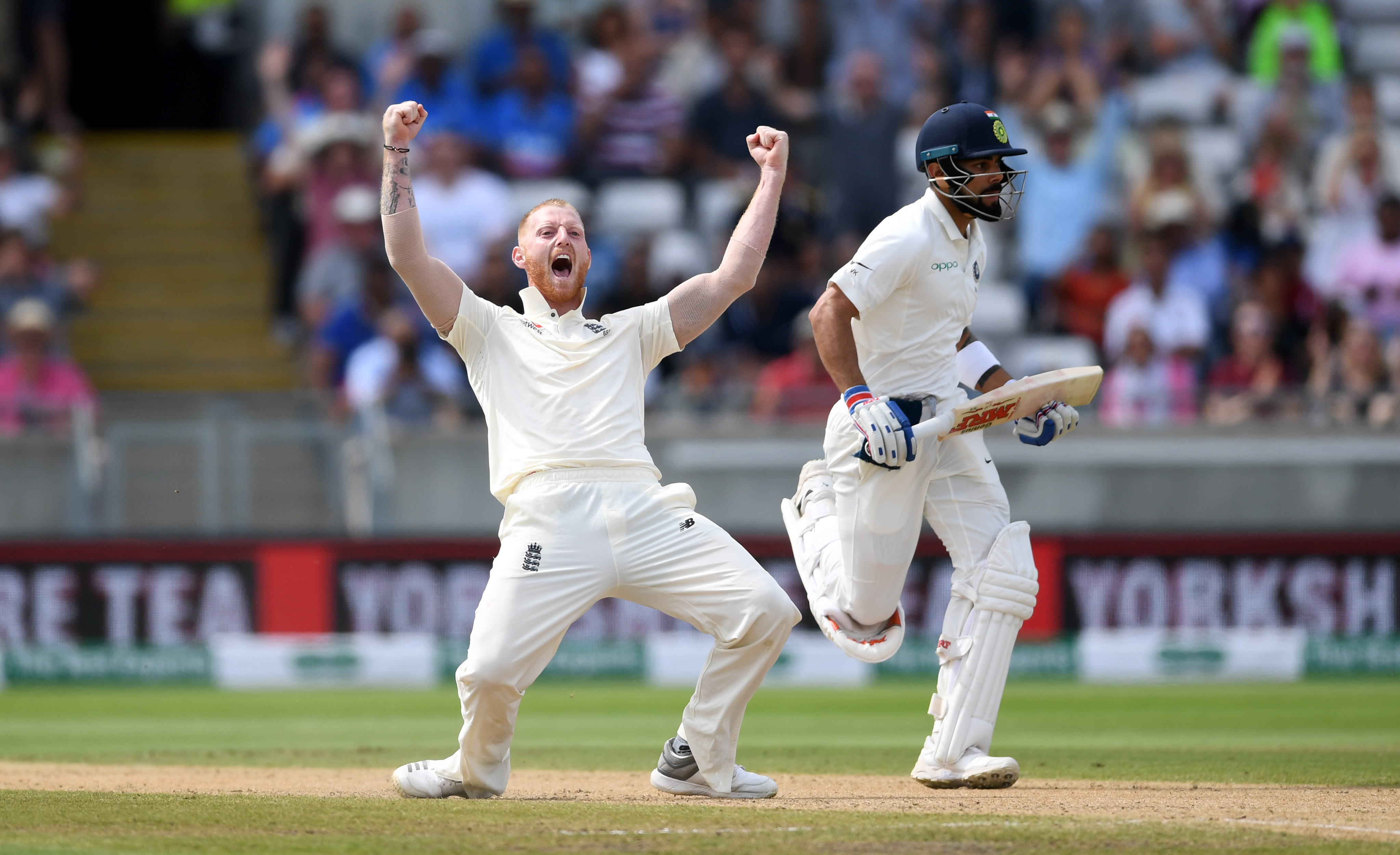Ben Stokes celebrating a wicket against India