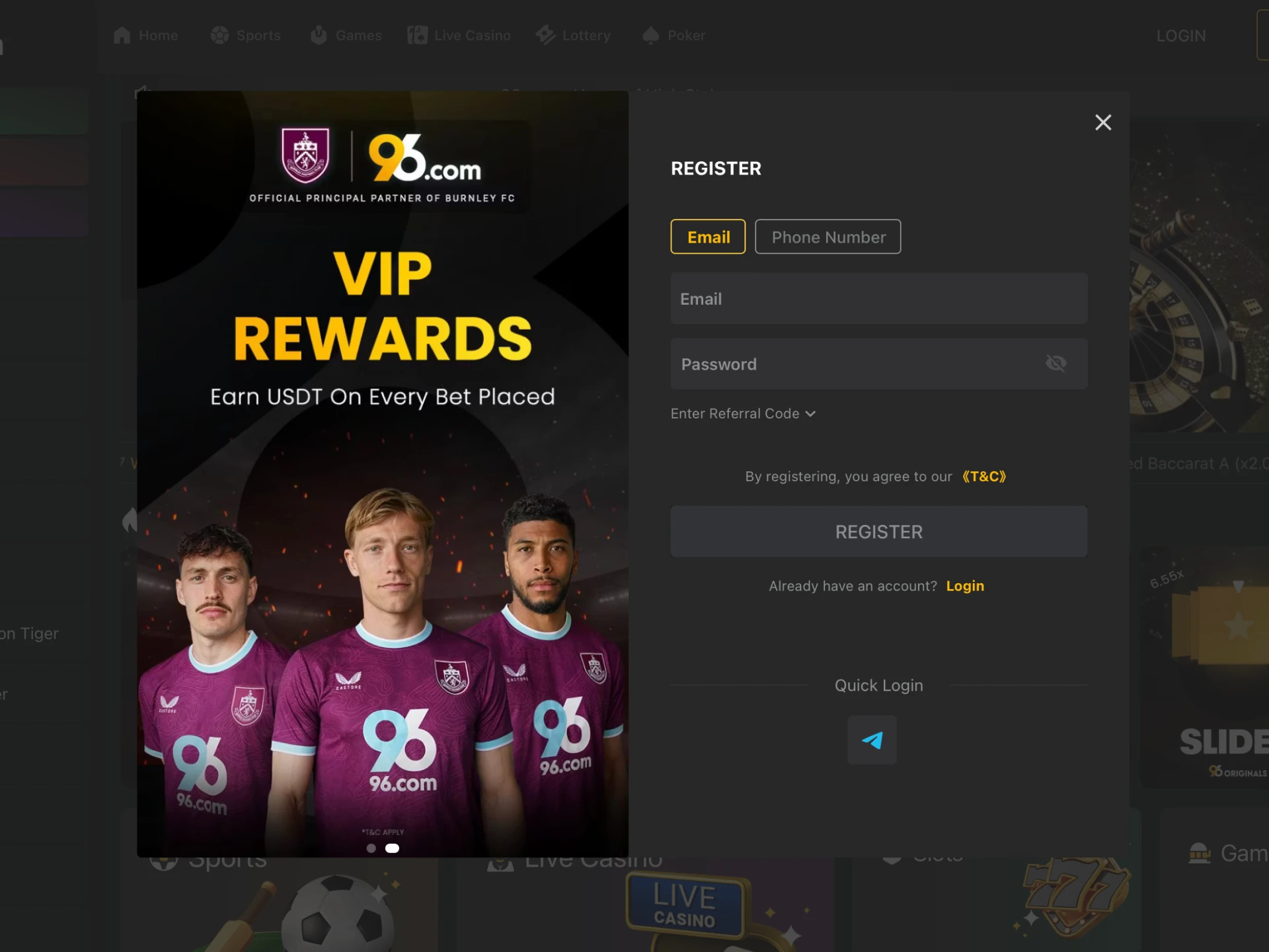 Create a 96In account using your mobile number and OTP verificationю