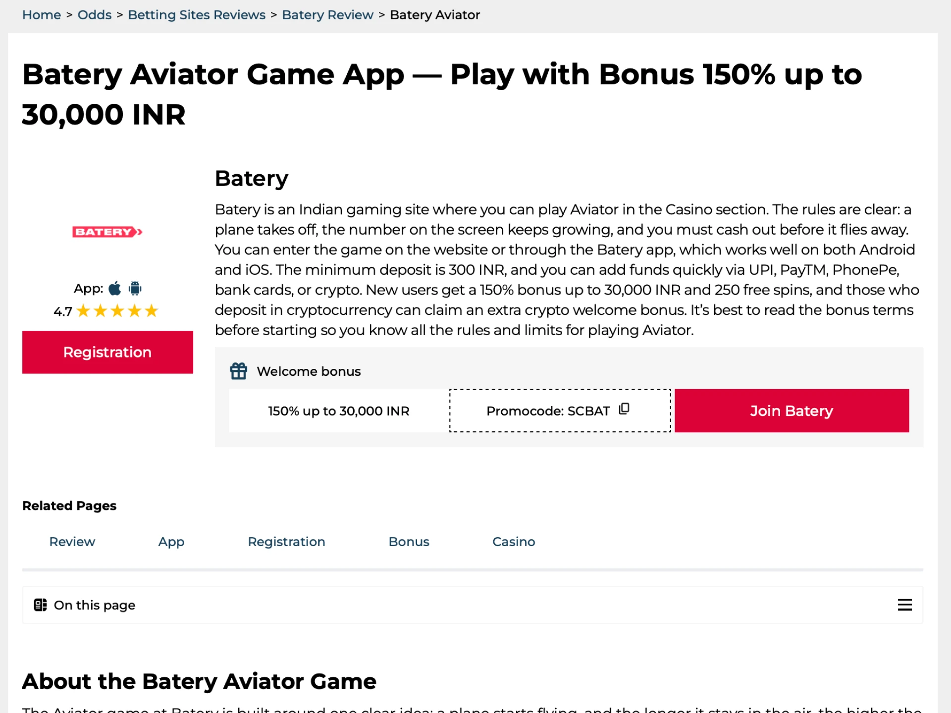 Visit the official Batery website or app to access the Aviator game.