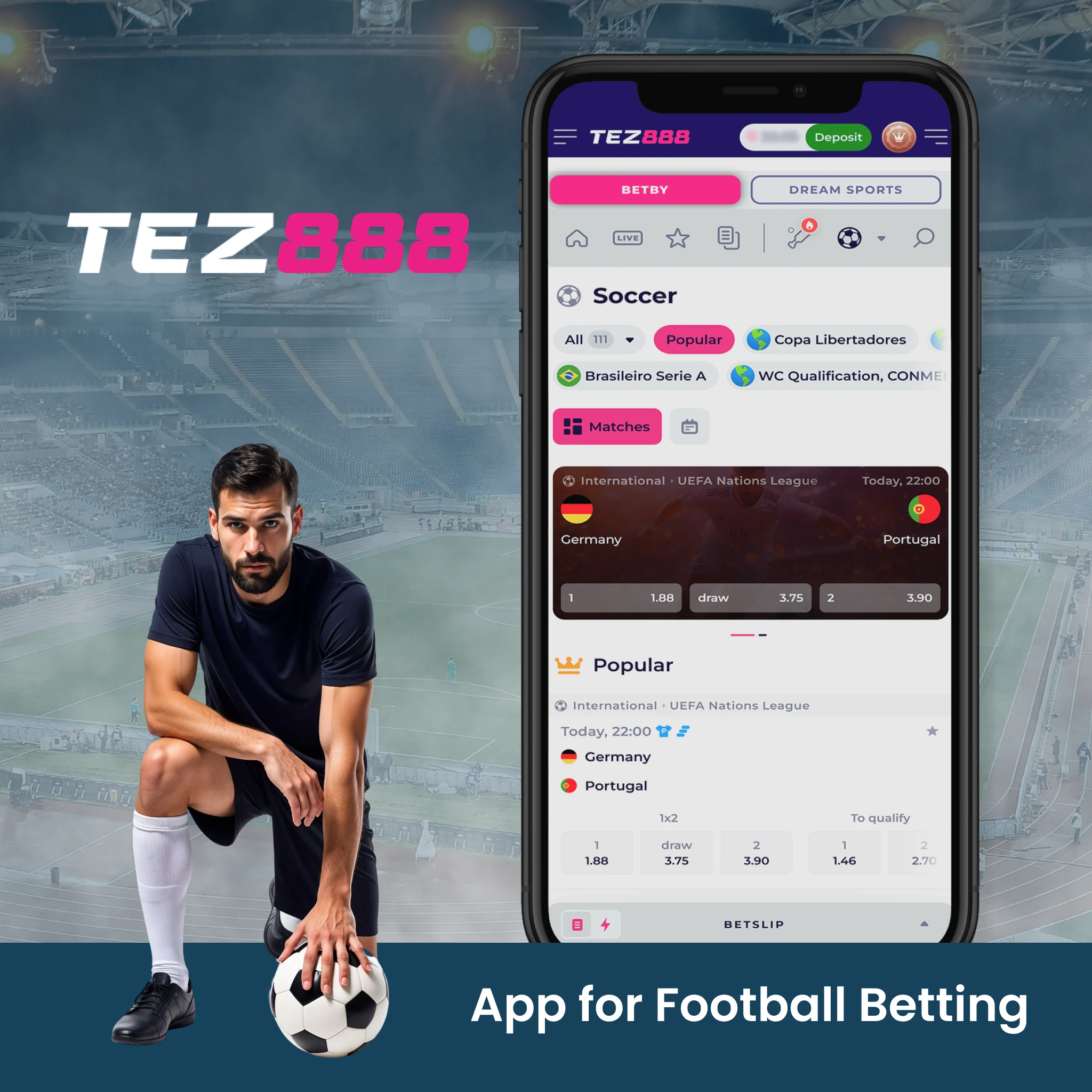 Tez888 has the great mobile app for football betting.