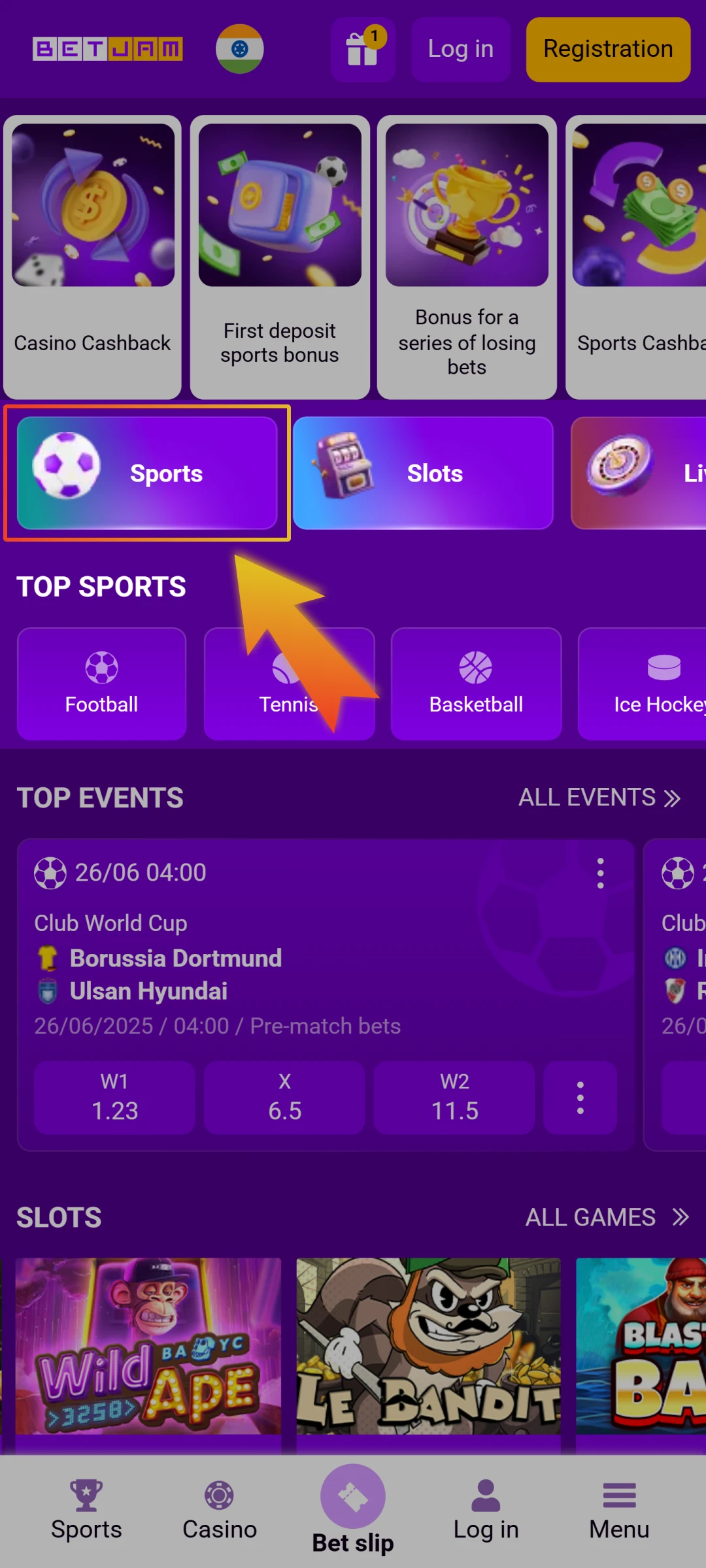 Navigate to Your Preferred Betting Section on Betjam app.