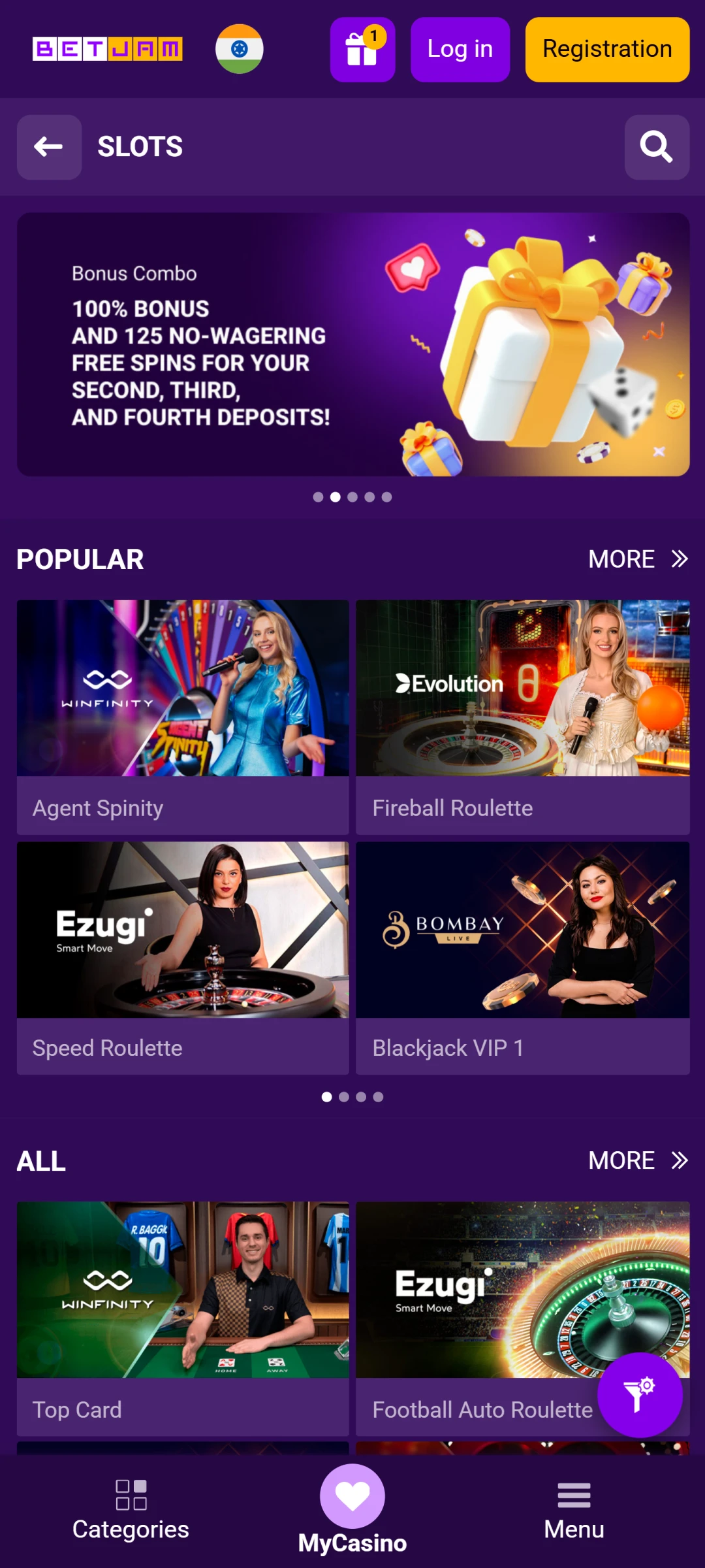 Betjam casino interface.