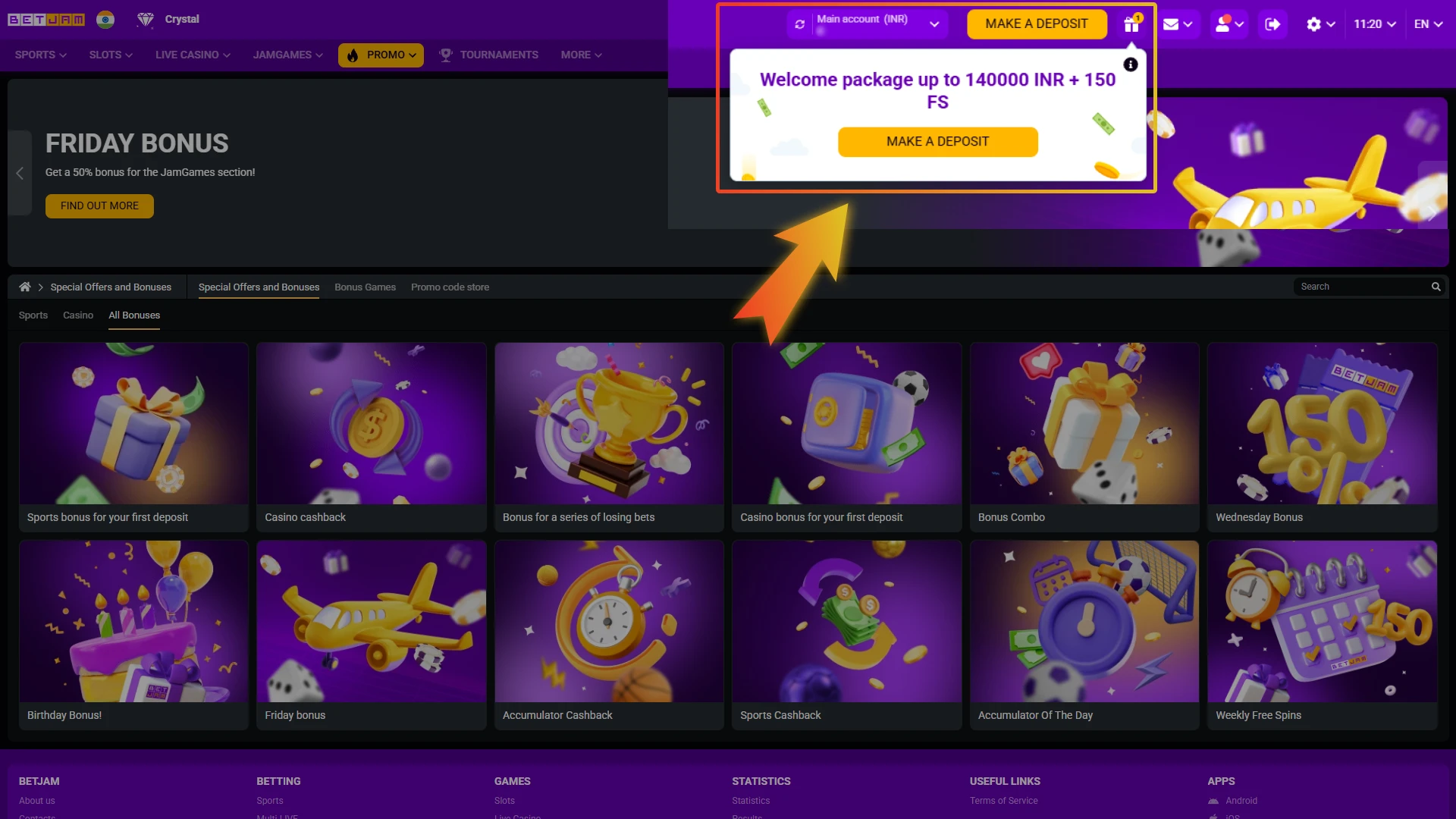 Once you finish your registration or make your first deposit, the Betjam bonus will be added to your account automatically.