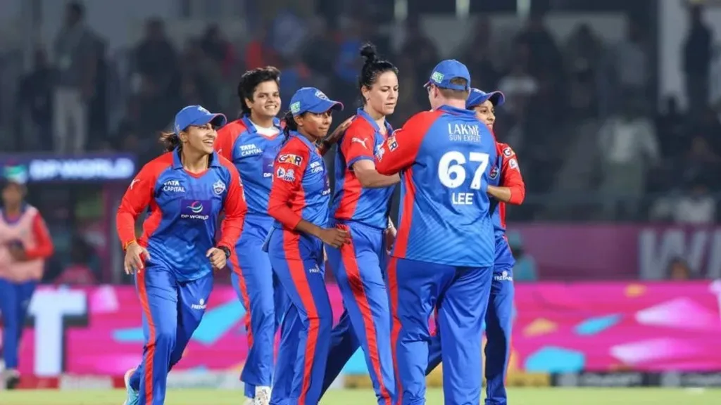 Delhi Capitals celebrate a scalp against RCB in their WPL match in Vadodara