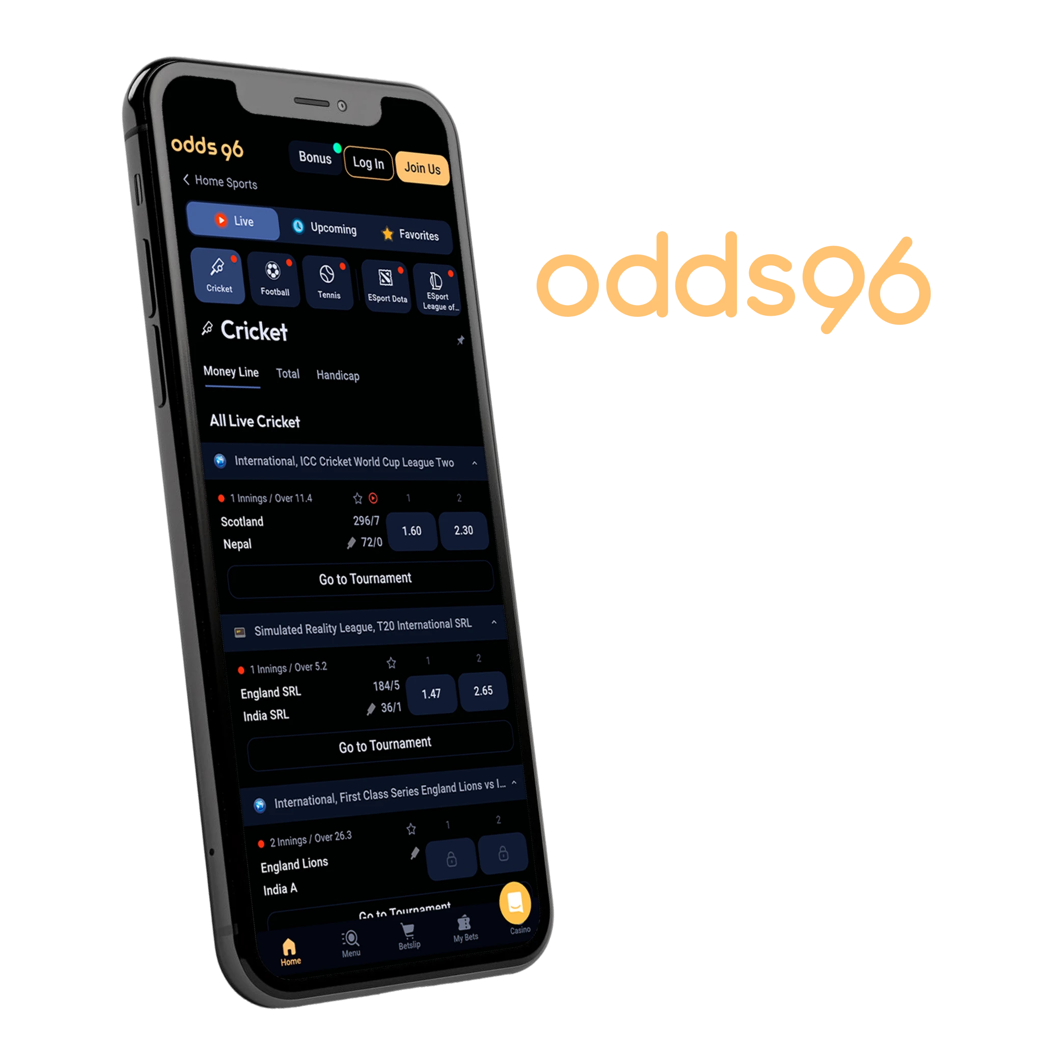 Odds96 Mobile Version has one of most comfortable design.