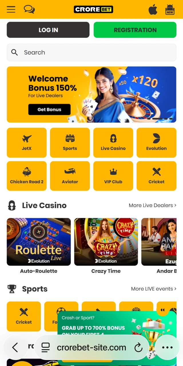 Go to official Crorebet website.