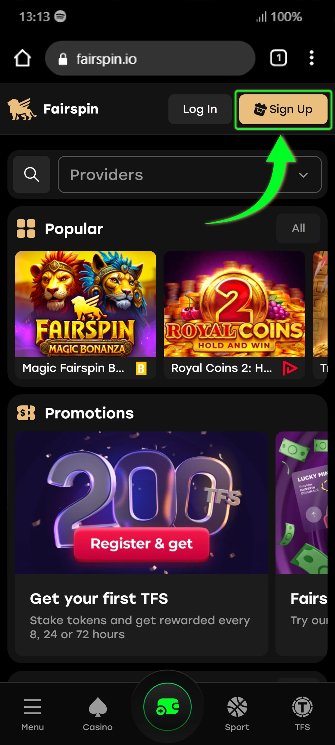 Open the app and click "Sign Up" to begin the registration.