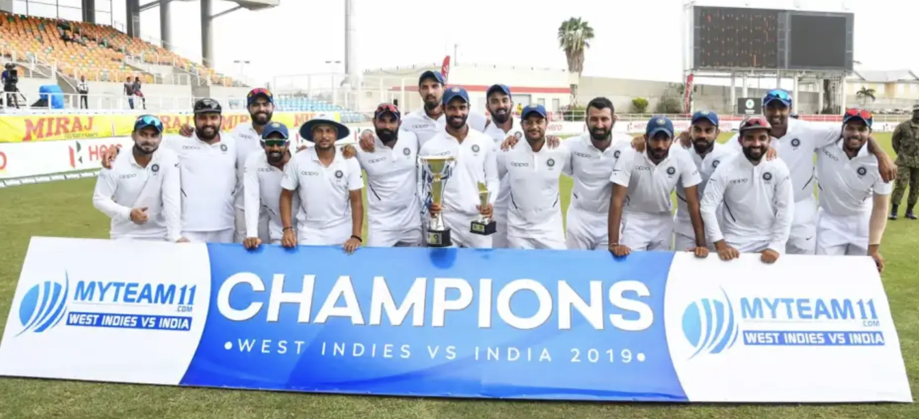 India defeated West Indies by 257 runs.