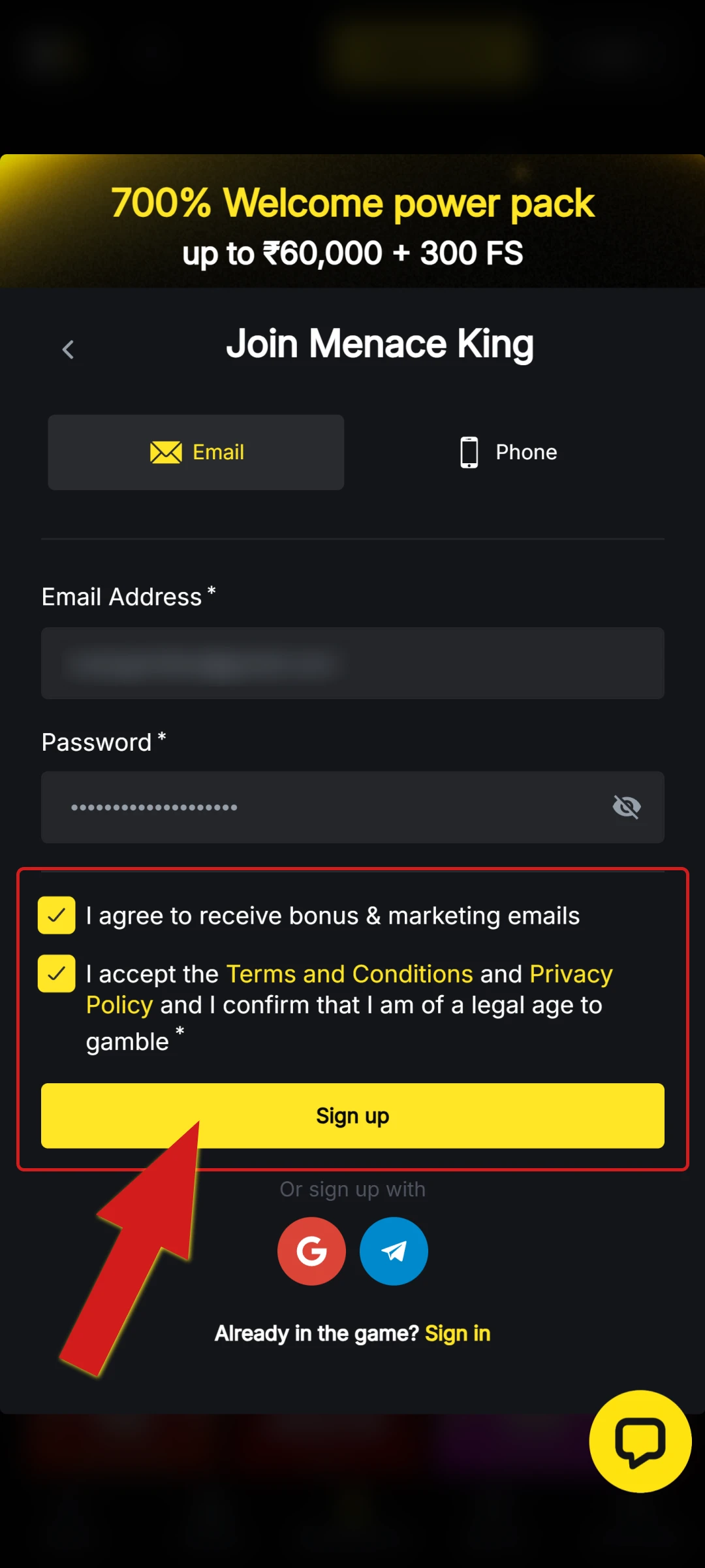 Complete the registration and start playing.