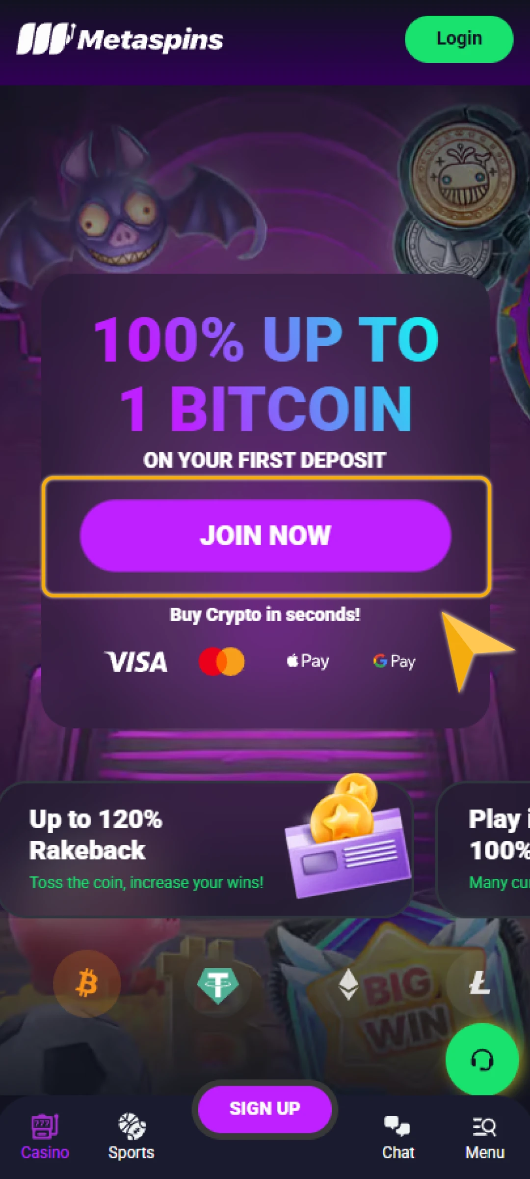 Visit the official Metaspins website and click the "Join Now" button on the homepage.