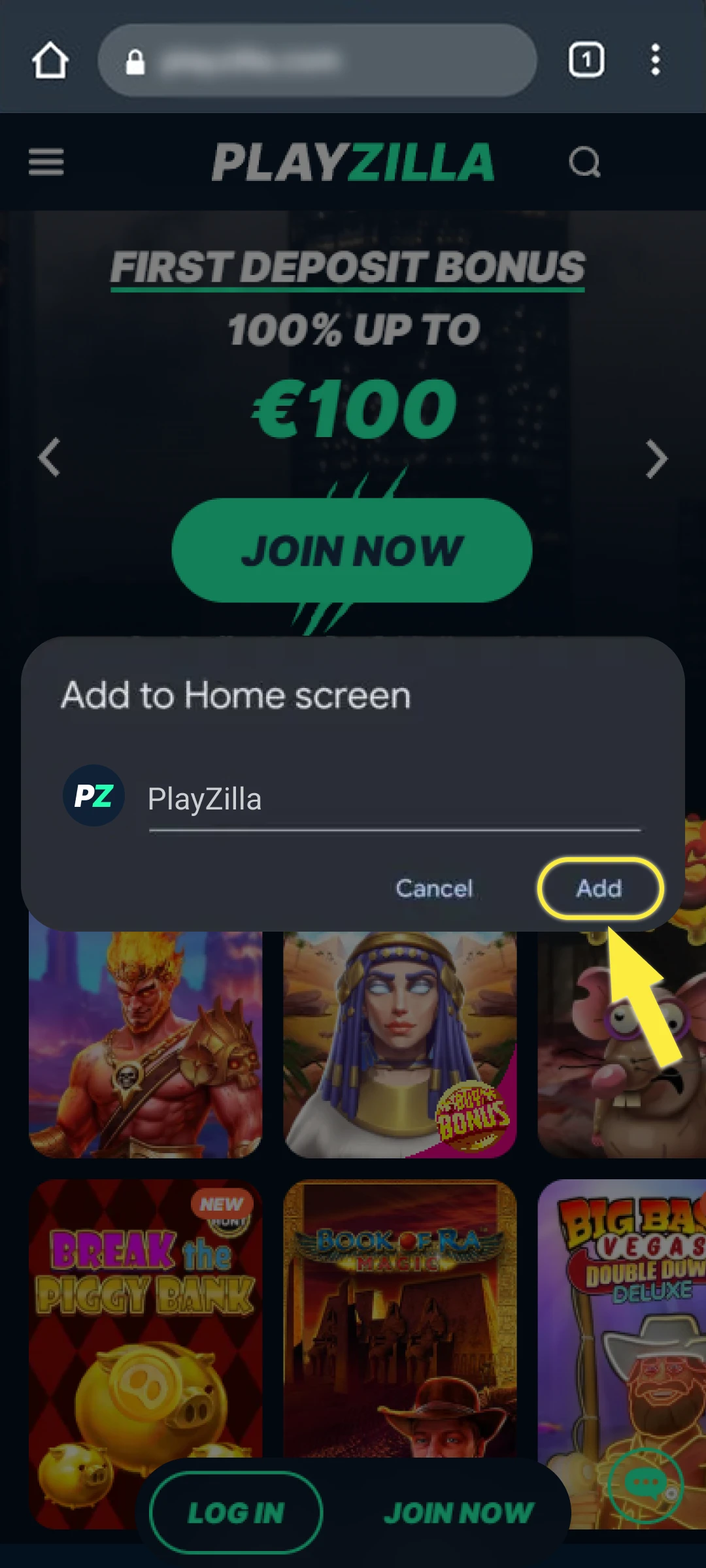 Choose the name for the PlayZilla app and click "Add".