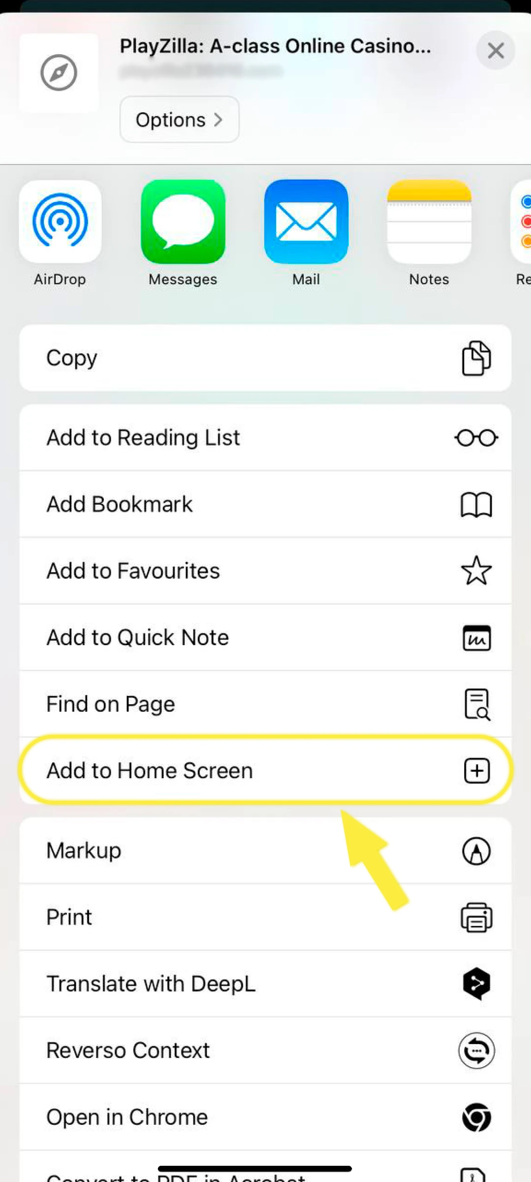 Tap "Add to Home Screen".