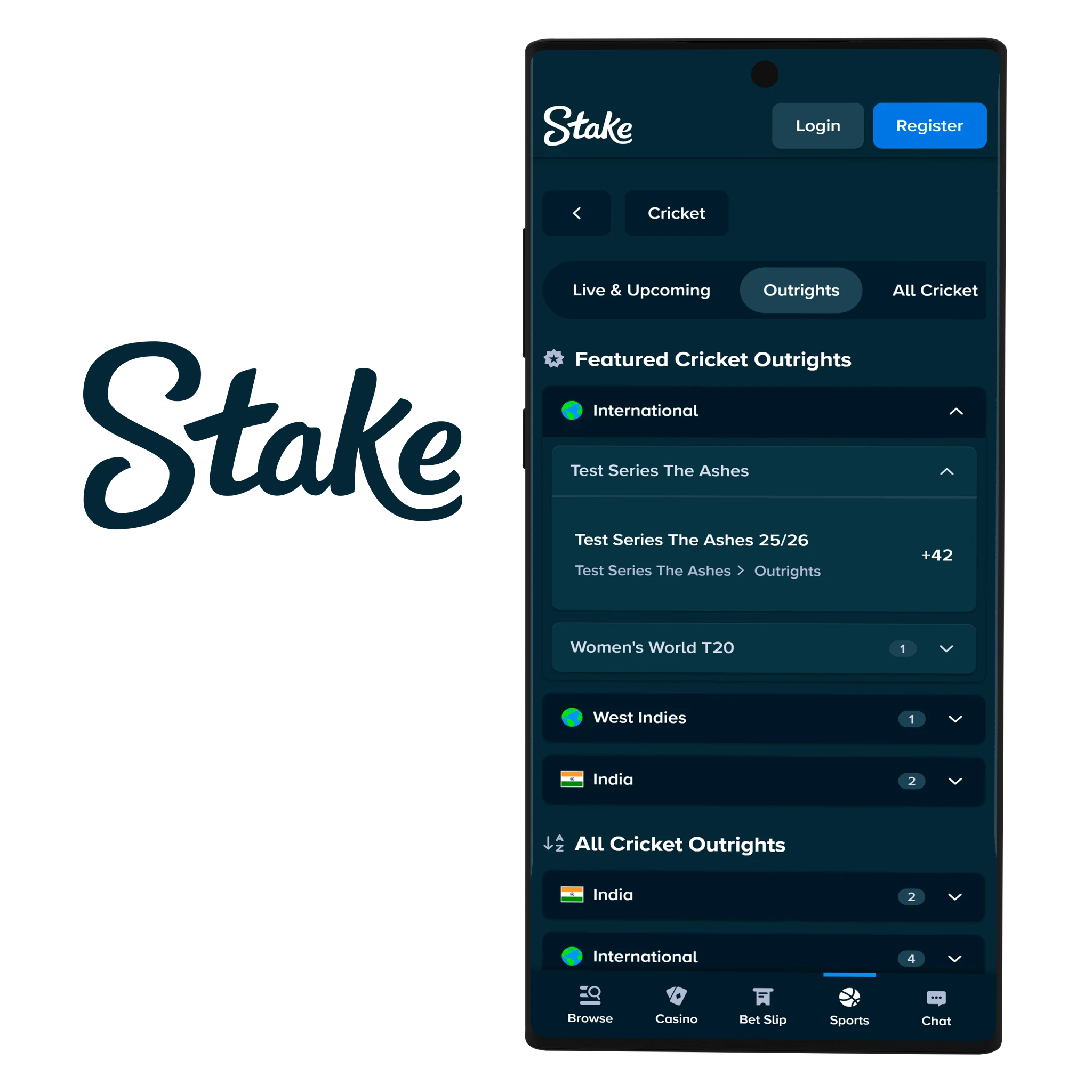 Stake mobile best for crypto-focused cricket bettors.
