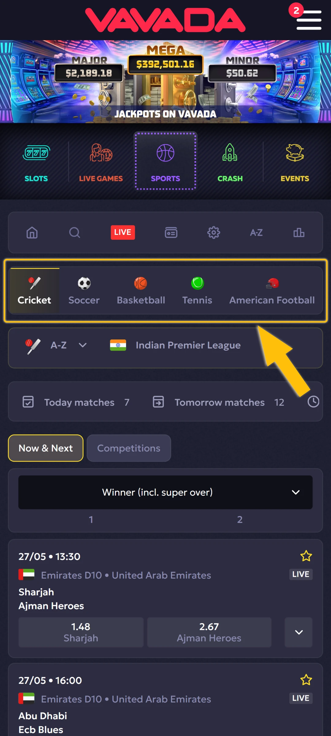 Sport interest page.