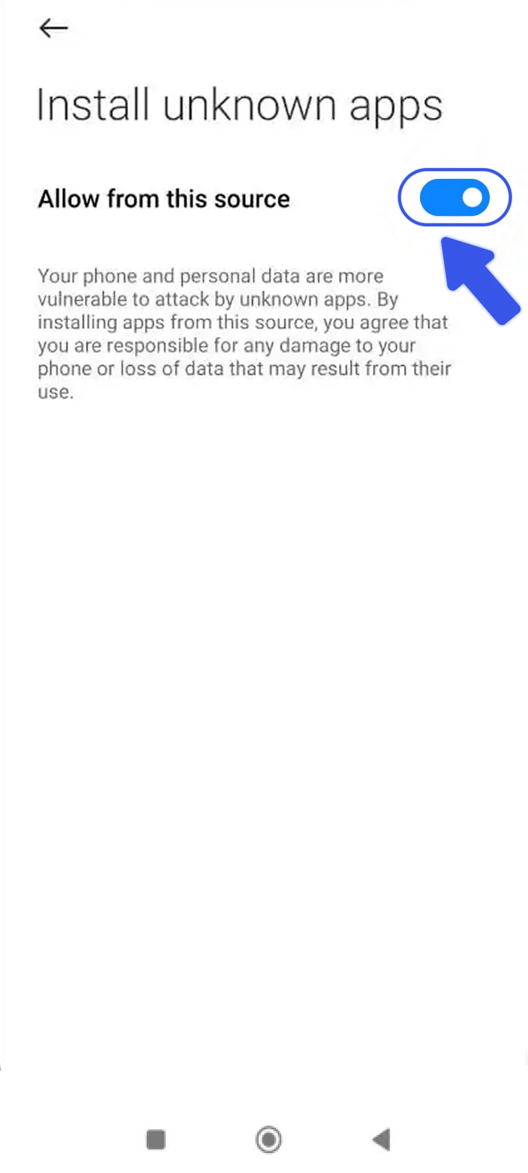 Allow installations from unknown sources.