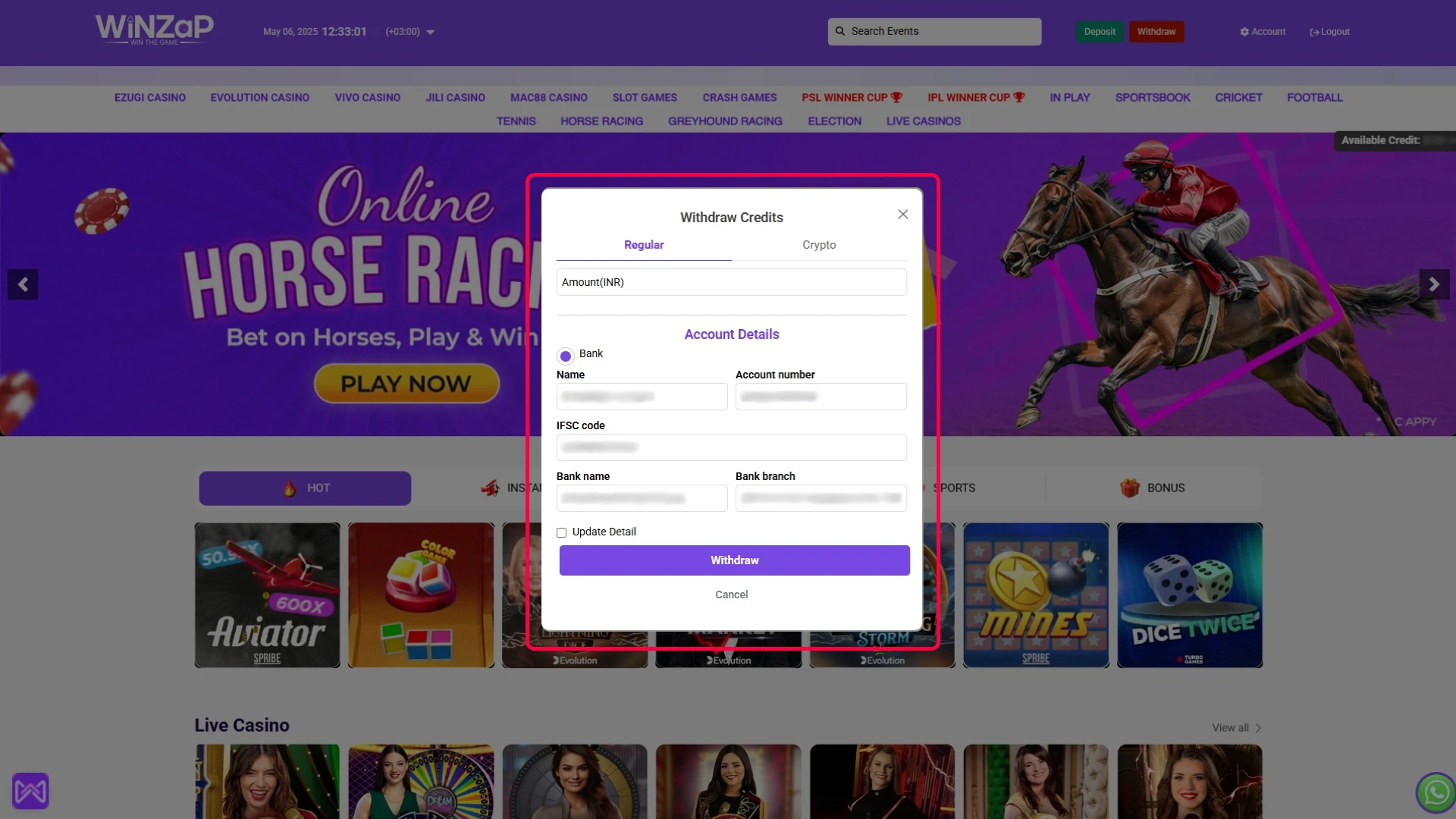Fill in the details and submit the form to begin the withdrawal process.